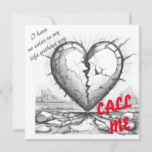 AI Downloadable Black and White Broken Heart Card