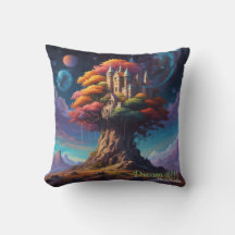 AI Dream Tree Castle Throw Pillow