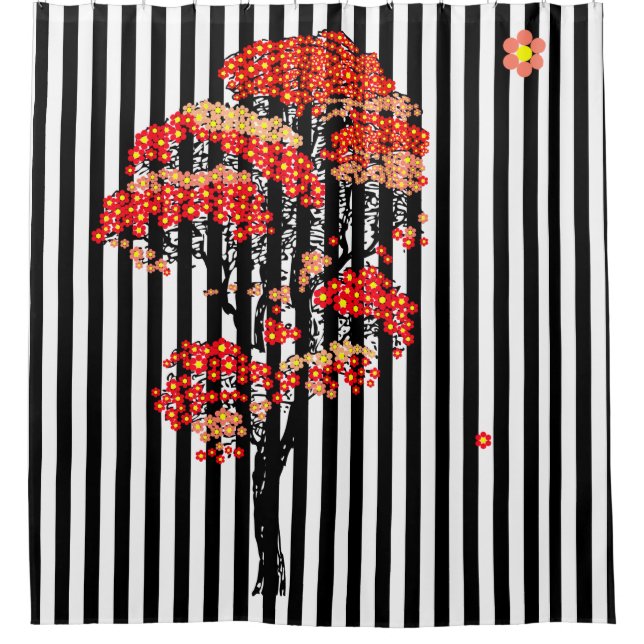 AI Flowers Tree on Black and White Vertical Stripe (Front)