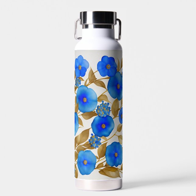 AI Generated Art *Blue floral pattern design*  Water Bottle (Front)