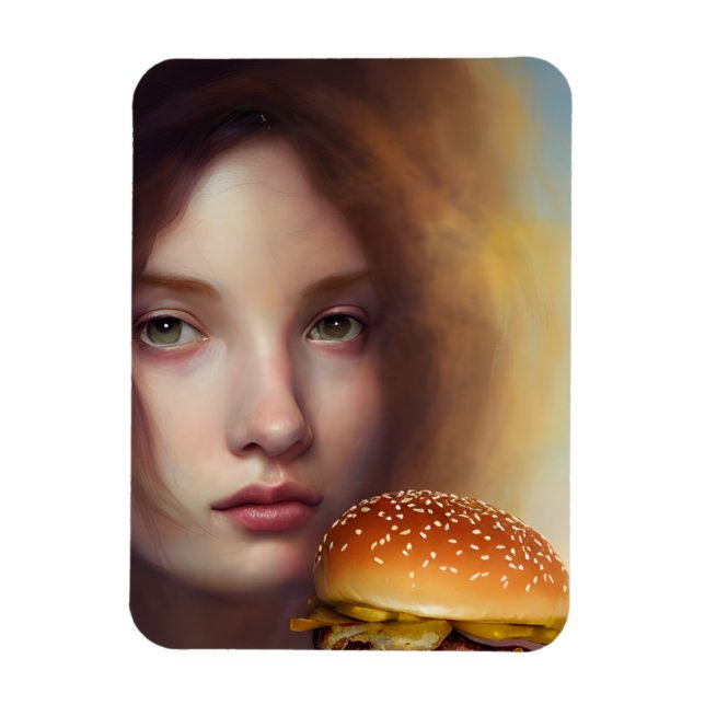AI generated art of a goddess with a cheeseburger Magnet (Vertical)