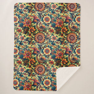 Ai generated colourful floral pattern sherpa blanket