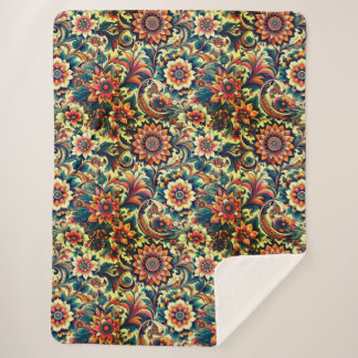 Ai generated colourful floral pattern  sherpa blanket