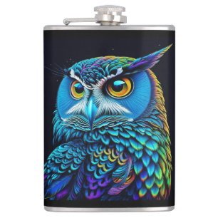 Ai generated Colourful Owl Hip Flask