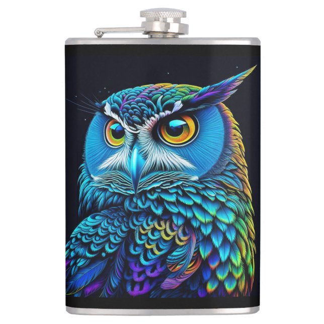 Ai generated Colourful Owl  Hip Flask (Front)
