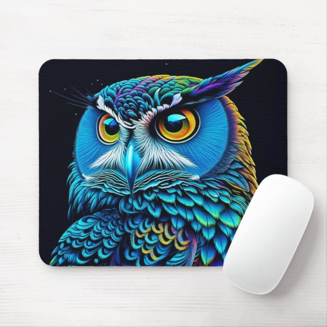 Ai generated Colourful Owl  Mouse Pad (With Mouse)