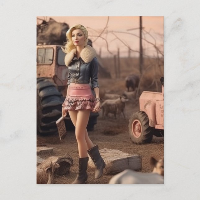 AI generated doll in a post apocalyptic world  Postcard (Front)