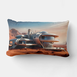 AI-Generated Futuristic Mars Habitat Dome Lumbar Pillow