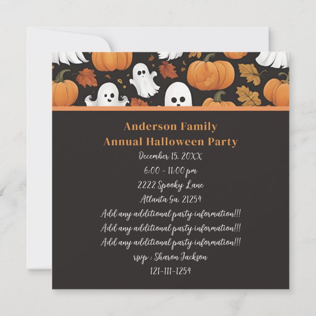 AI Generated Ghost And Pumpkin Halloween Invitation (Back)