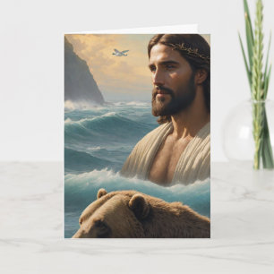 (AI Generated ) Jesus in the ocean with a bear Card
