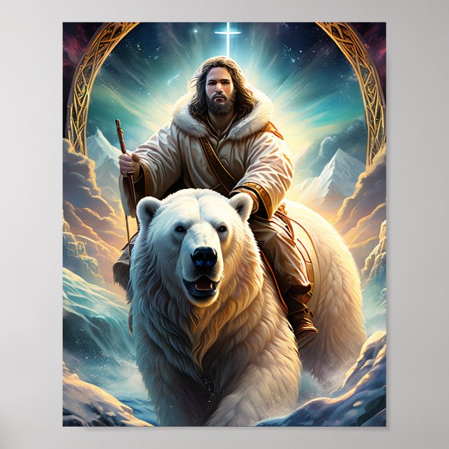 (AI Generated ) Jesus on a polar bear 8x10 Poster (Front)