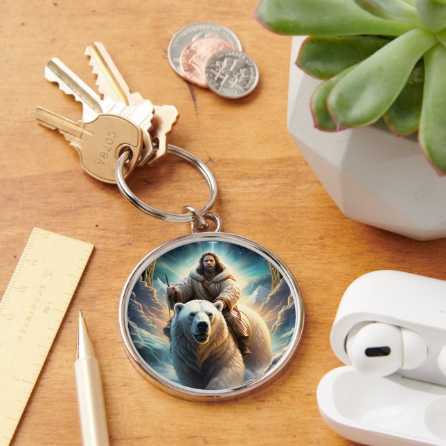 (AI Generated ) Jesus on a polar bear  Keychain (Desk)