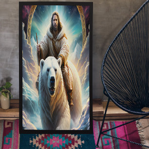 (AI Generated ) Jesus on a polar bear Poster Canvas Print