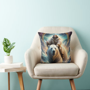 (AI Generated ) Jesus on a polar bear Throw Pillow