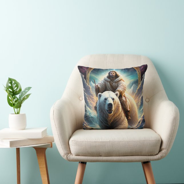 (AI Generated ) Jesus on a polar bear  Throw Pillow (Chair)