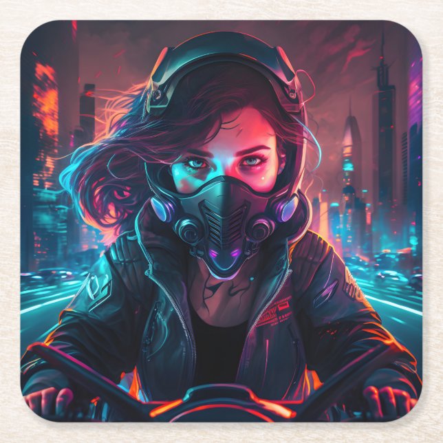 AI generated motorcycle art #1 Square Paper Coaster (Front)