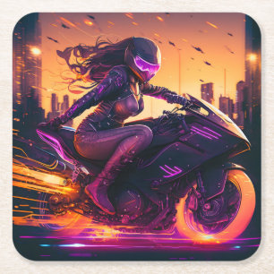 AI generated motorcycle art #3 Square Paper Coaster