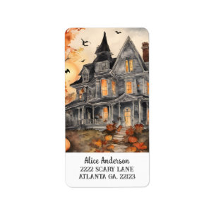 AI Generated Spooky Old House Halloween Label
