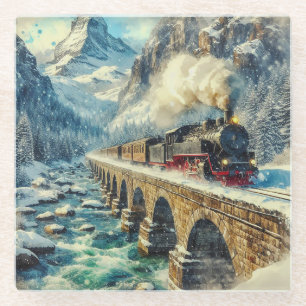 AI Generated Steam Engine Train Glass Coaster