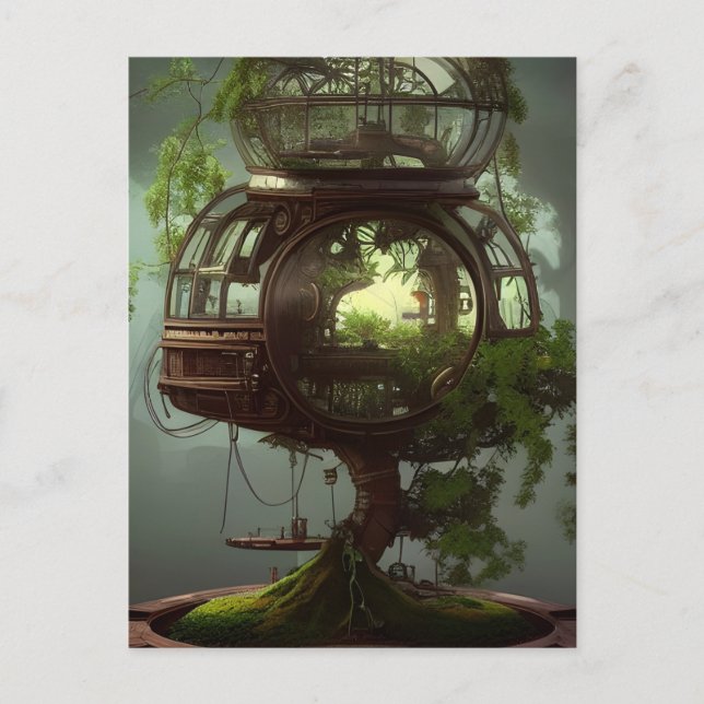 AI generated steampunk bonsai fairy house  Postcard (Front)