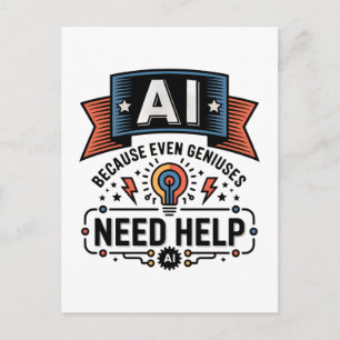AI Genius Humor Tech Quote Design Postcard