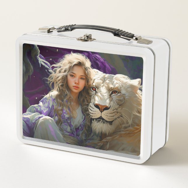 Ai Girl and Lion Metal Lunch Box (Front)