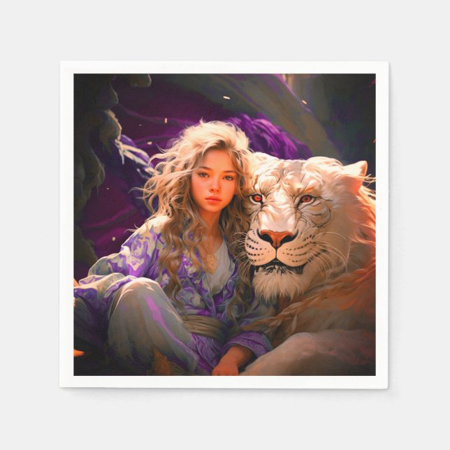 Ai Girl and Lion Napkin (Front)