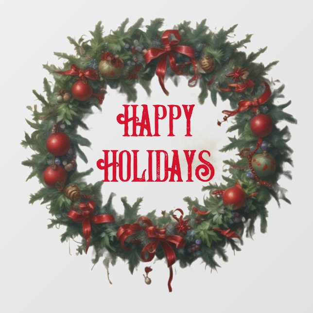 AI Happy Holidays Wreath Window Cling Decal (Sheet)