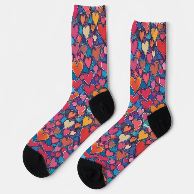 AI Heart Pattern Crew Socks (Left)