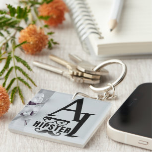 AI Hipster with Wearable Glasses and Moustache Keychain