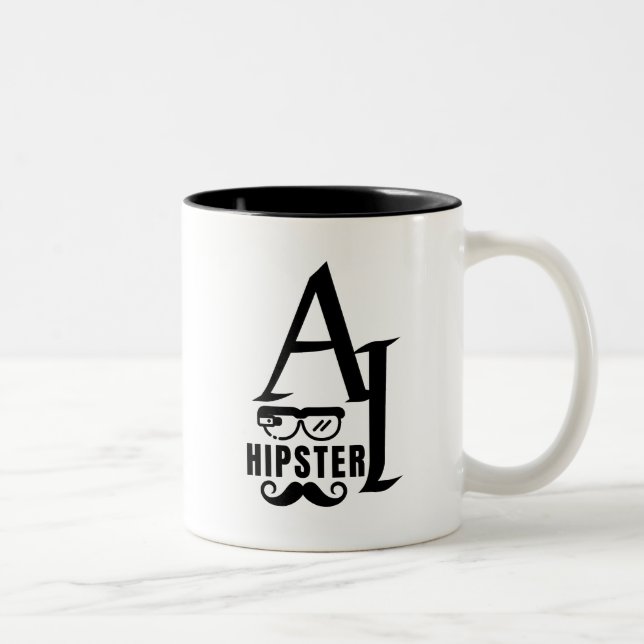 AI Hipster with Wearable Glasses and Moustache Two-Tone Coffee Mug (Right)