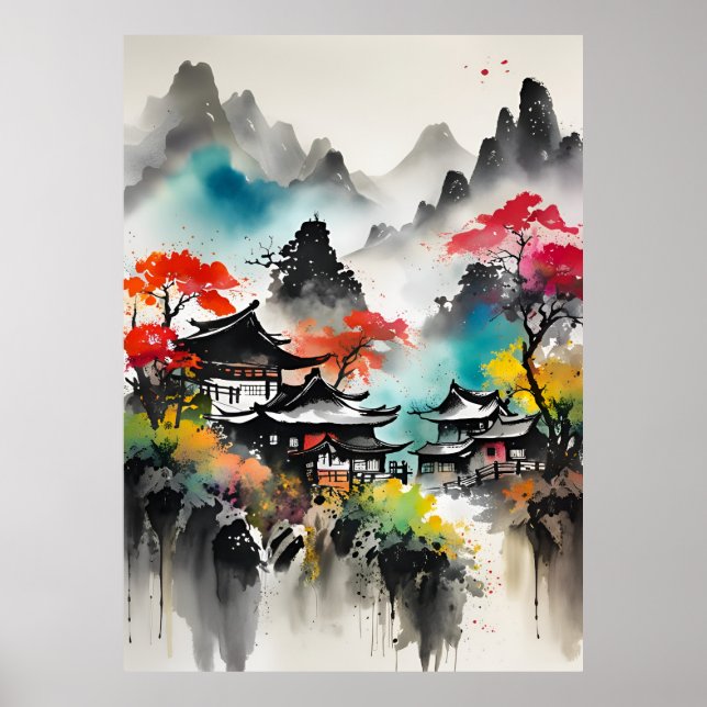 AI Ink Dessin paysage Poster (Devant)