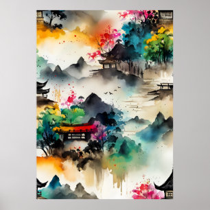 AI Ink Dessin paysage Poster