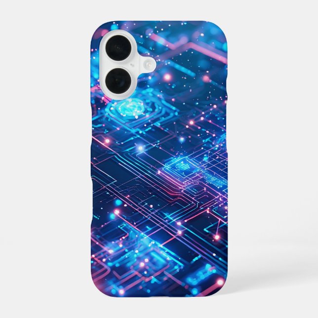 AI Neon Grid iPhone 16 Case (Back)
