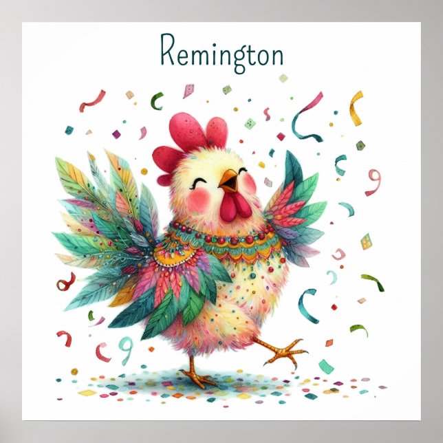 AI Nursery Art Folk Art Style Chicken or Rooster Poster (Front)