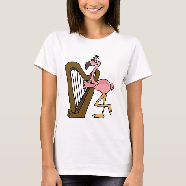 AI- Pink Flamingo Playing Harp T-Shirt (Front)