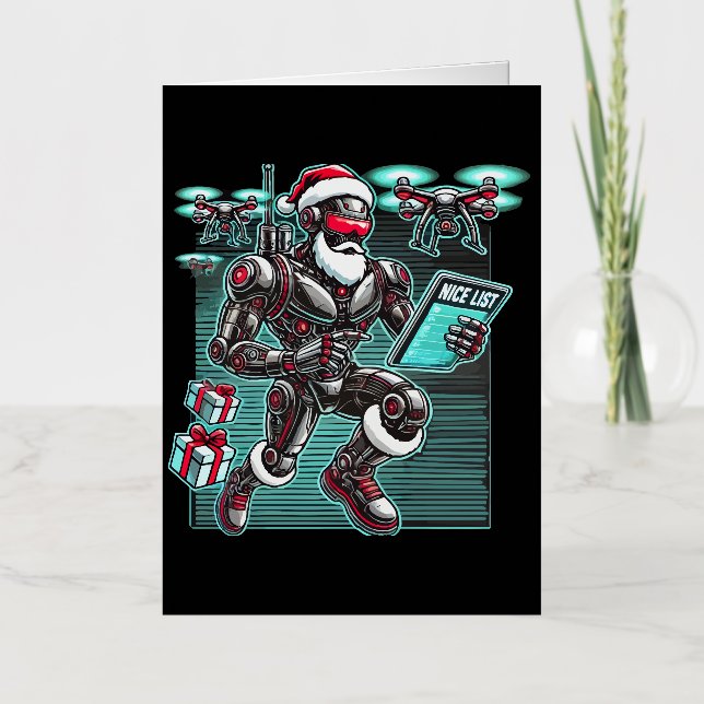AI Powered Santa Robot with Drones and Christmas Foil Greeting Card (Front)