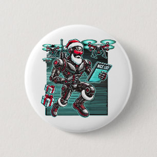 AI Powered Santa Robot with Drones and Christmas L 2 Inch Round Button