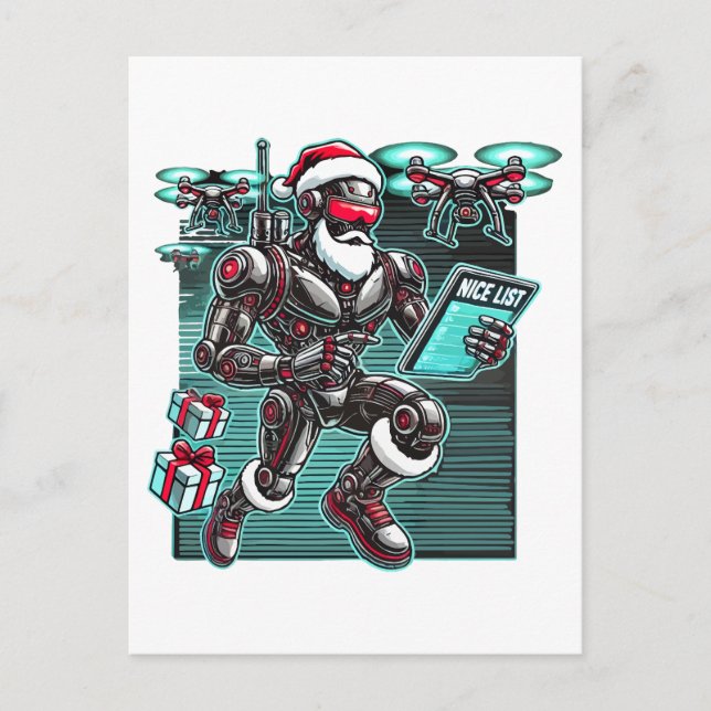 AI Powered Santa Robot with Drones and Christmas L Postcard (Front)