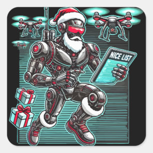 AI Powered Santa Robot with Drones and Christmas L Square Sticker