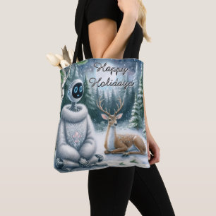 AI Robot Winter Happy Holidays Girly Tech Tote