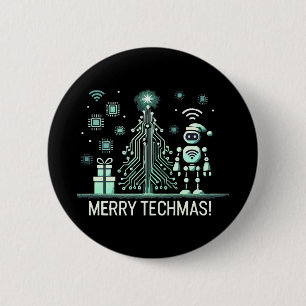 AI Robot with Tech Christmas Tree – Merry Techmas 2 Inch Round Button