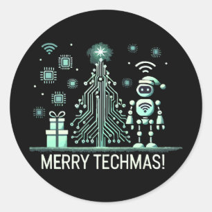 AI Robot with Tech Christmas Tree – Merry Techmas Classic Round Sticker