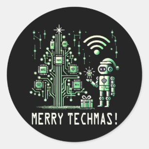 AI Robot with Tech Christmas Tree – Merry Techmas Classic Round Sticker