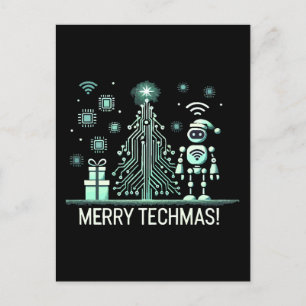 AI Robot with Tech Christmas Tree – Merry Techmas Postcard