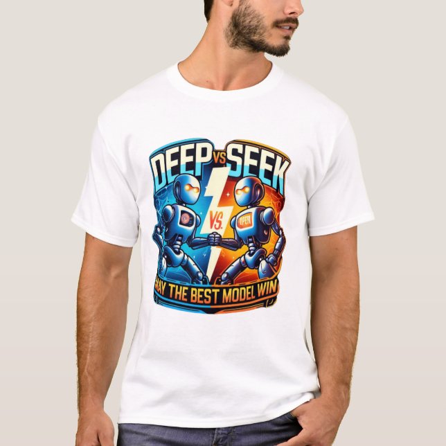 AI Showdown: Deep vs Seek – The Ultimate Model Bat T-Shirt (Front)
