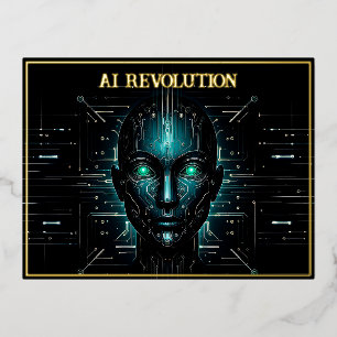 AI technology software robotics modern green Foil Holiday Postcard