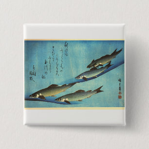 Ai (Trout) - Hiroshige's Colour Japanese Fish Prin 2 Inch Square Button