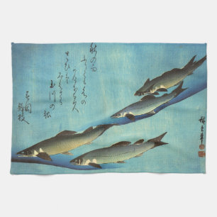 Ai (Trout) - Hiroshige's Colour Japanese Fish Prin Kitchen Towel