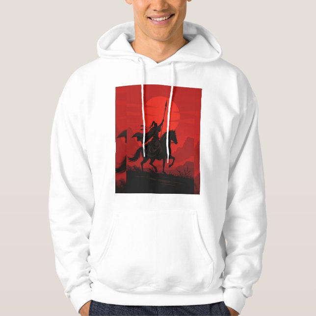 AI Warrior Spirit – Bold Red Sun Silhouette Hoodie (Front)